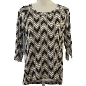 Color Thread Women's Beige and Black Geometric Top Size M 3/4 Sleeve High Low